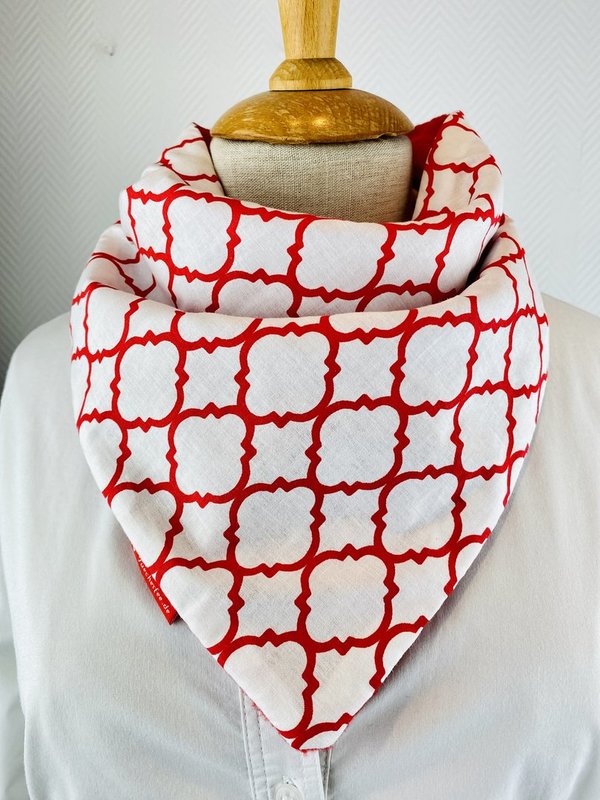 Dreieckstuch mit Klettverschluss /rot,weiße Baumwolle mit roten  Fleece / Artikel 1051